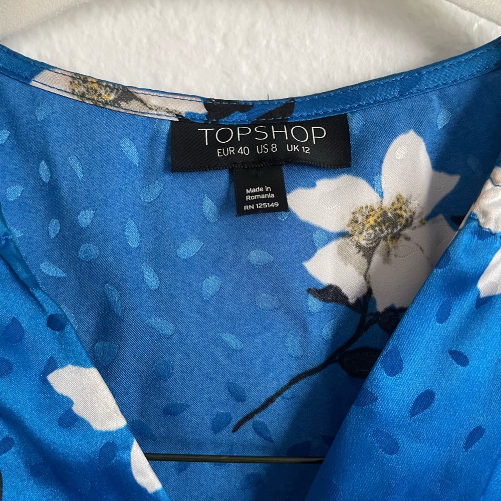 Topshop Vibrant Blue Floral Satin Blouse - Picture 8 of 8